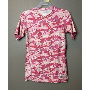 Nike Pro Kid's Pink Camo Fitted Short Sleeve Size XL Polyester Spandex Blend